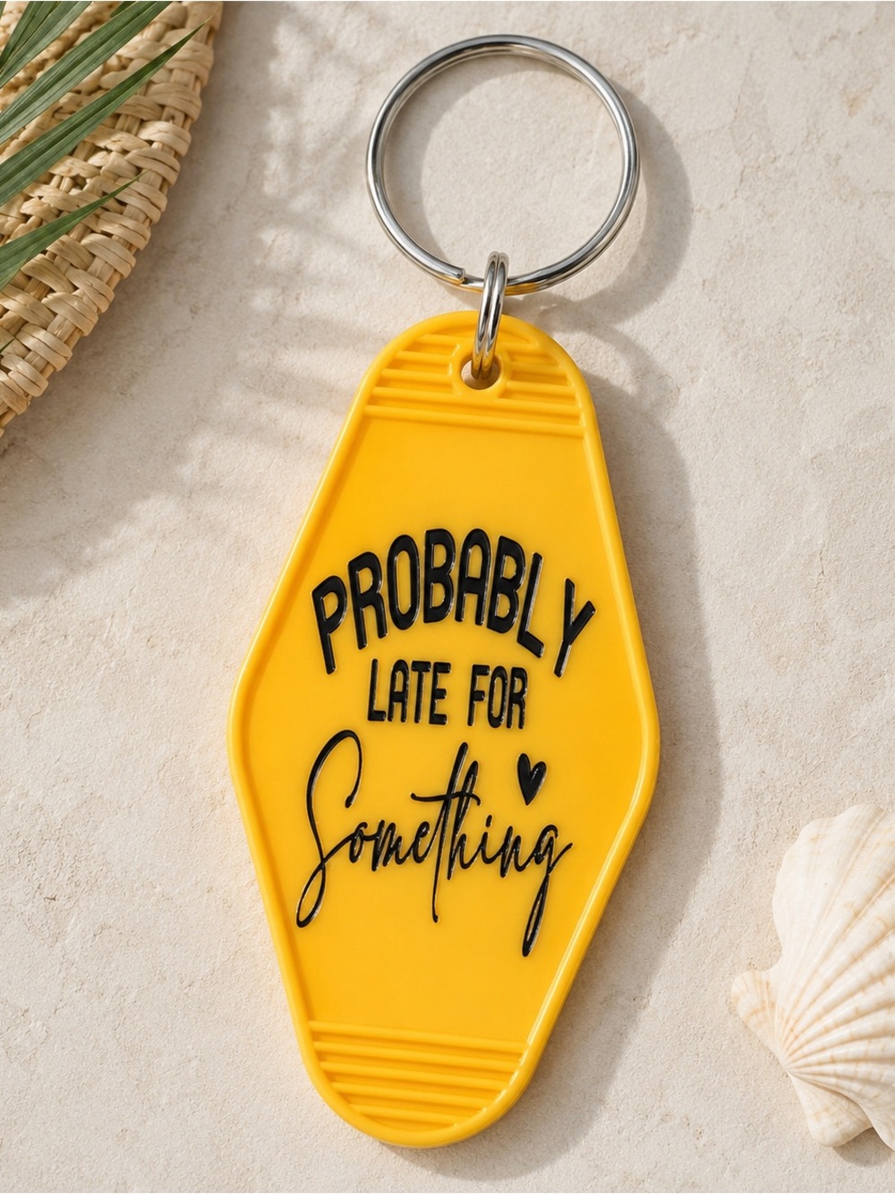 Probably Late for Something Yellow Motel Keychain Retro Key Ring